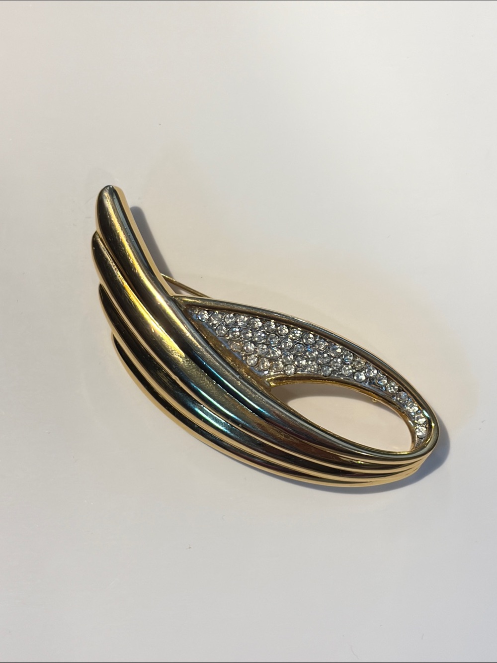 Saint Laurent Vintage Gold-tone Crystal Wing Brooch